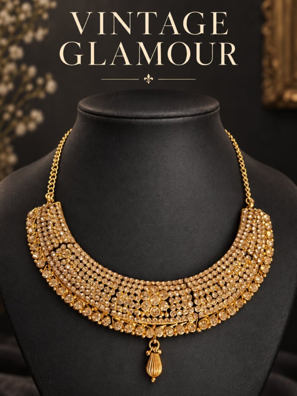 Gold-Tone Rhinestone Statement Necklace - Picture 8 of 8